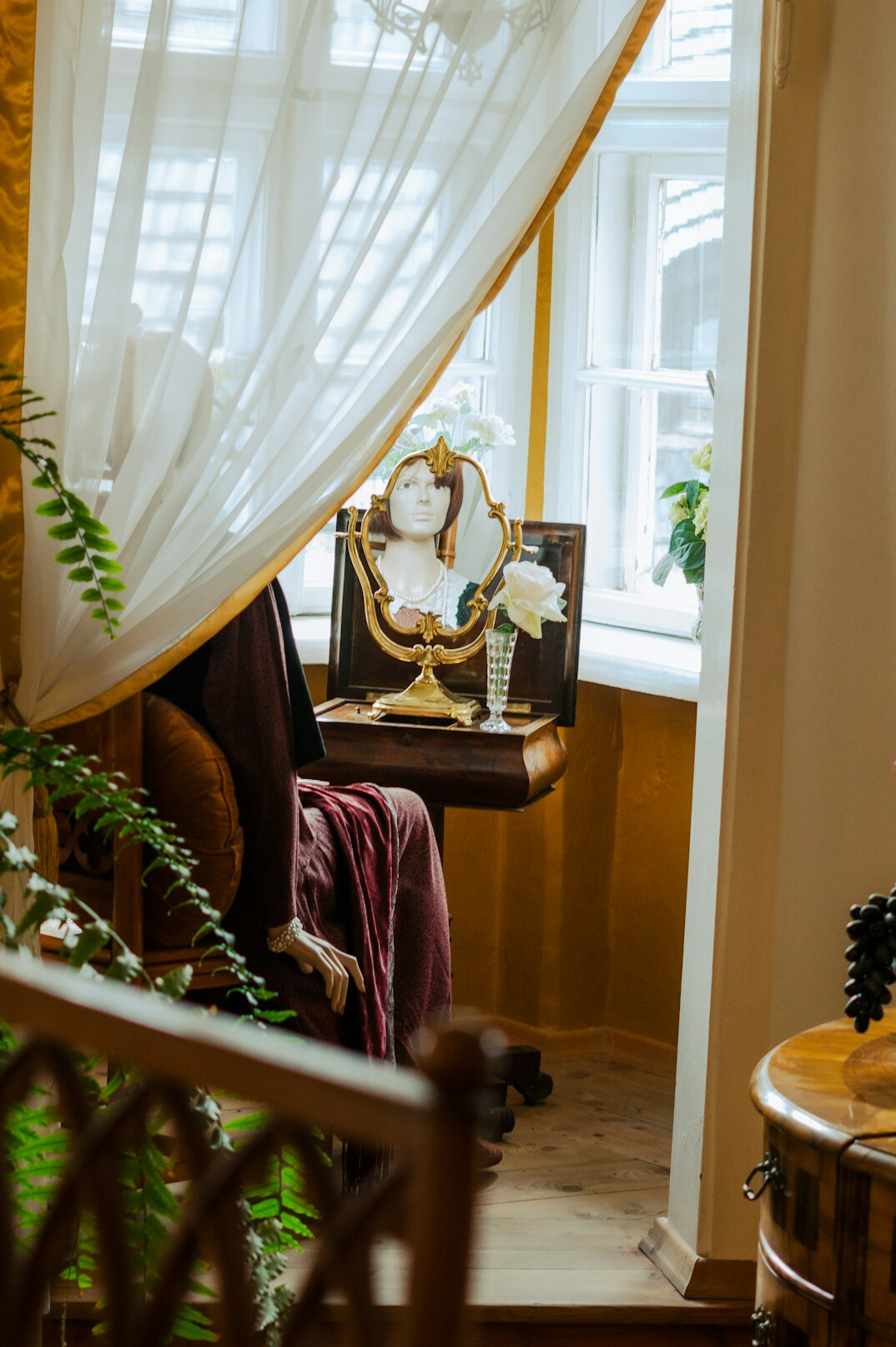 Elderly Polish woman sharing her story during an interview at home